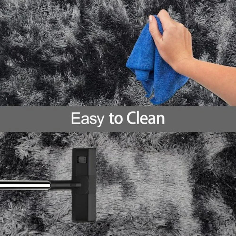 New 2x6 Black Grey Tie-Dye Runner Rug, Fluffy Carpet for Bedroom & Kids’ Room